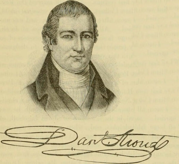 1886 engraved portrait of Daniel Stroud with his signature